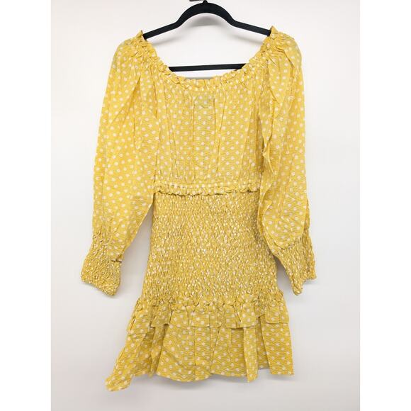 NWT Alexis Marilena Smocked Polka Dot Off-shoulder Mini Dress Sz M Yellow 2C454 - Picture 6 of 10